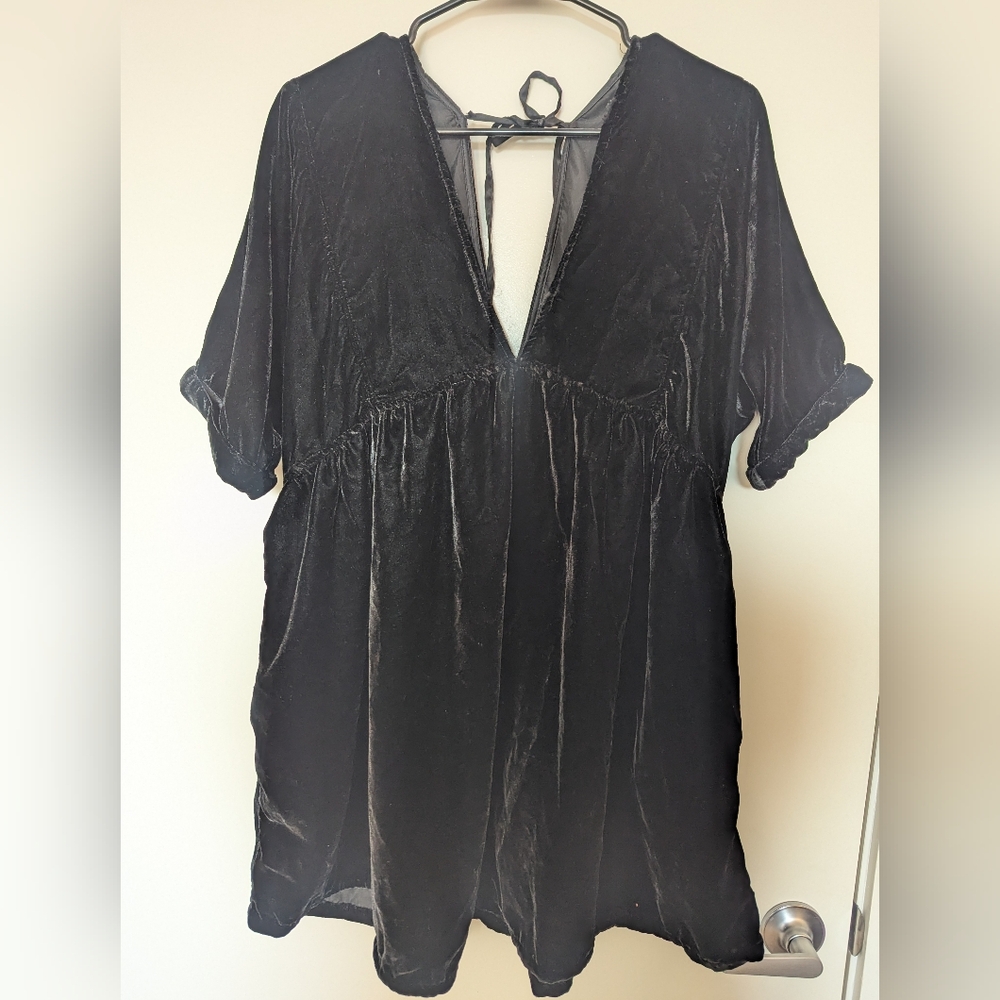 Free People V Neck Black Velvet Dress/Tunic